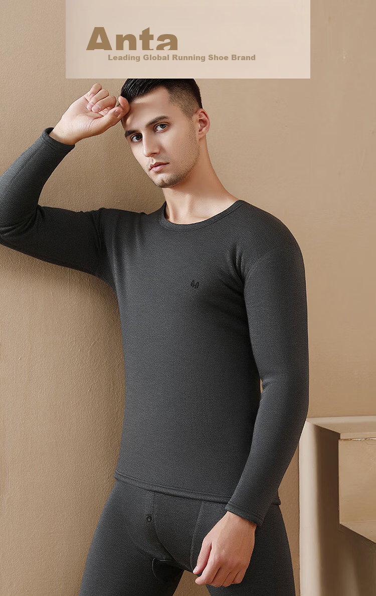 Hengyuanxiang [Cashmere] Thermal Underwear for Men, Fleece-Lined Thickened Mid-High Collar Autumn Top And Pants Set, Men's Winter Cold-Resistant Outfit 25