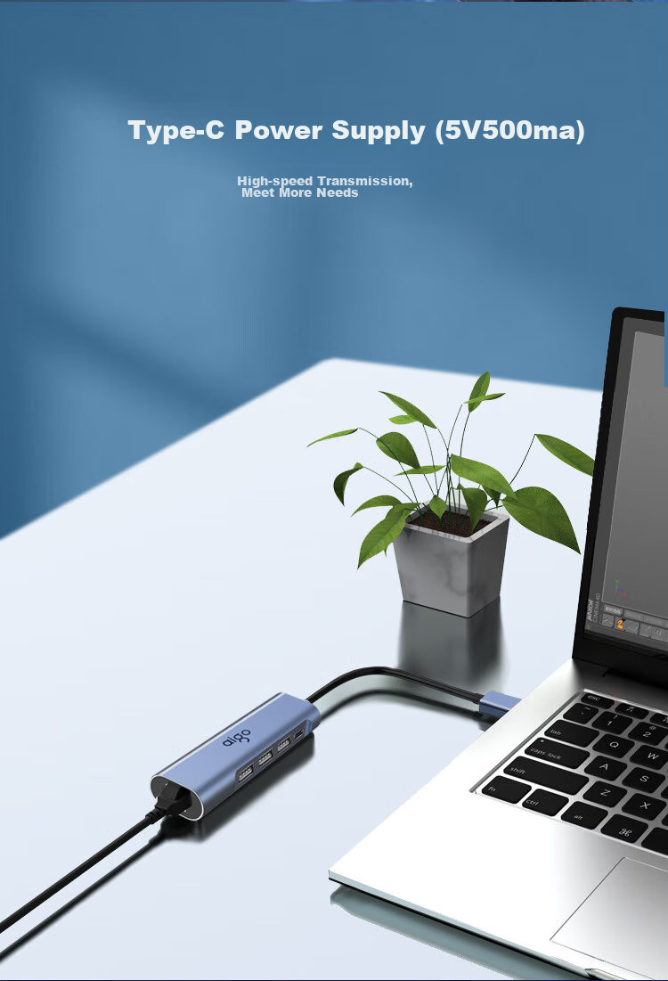 Aigo Type-C to RJ45 Gigabit Ethernet Adapter Cable Converter, USB-C Hub Expansion Dock R03C (Metal) 5