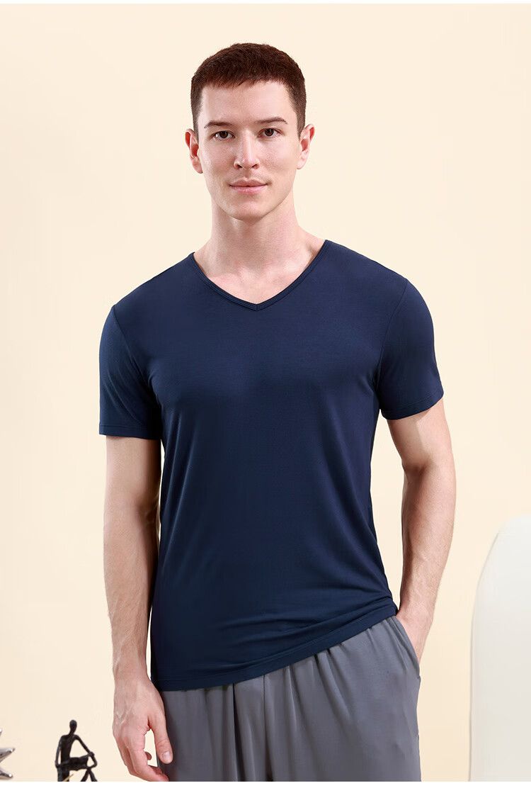 CHERISH LIFE Men's T-Shirt Undershirt, Modal Short-Sleeve V-Neck Undershirt, Elastic Slim Fit 14