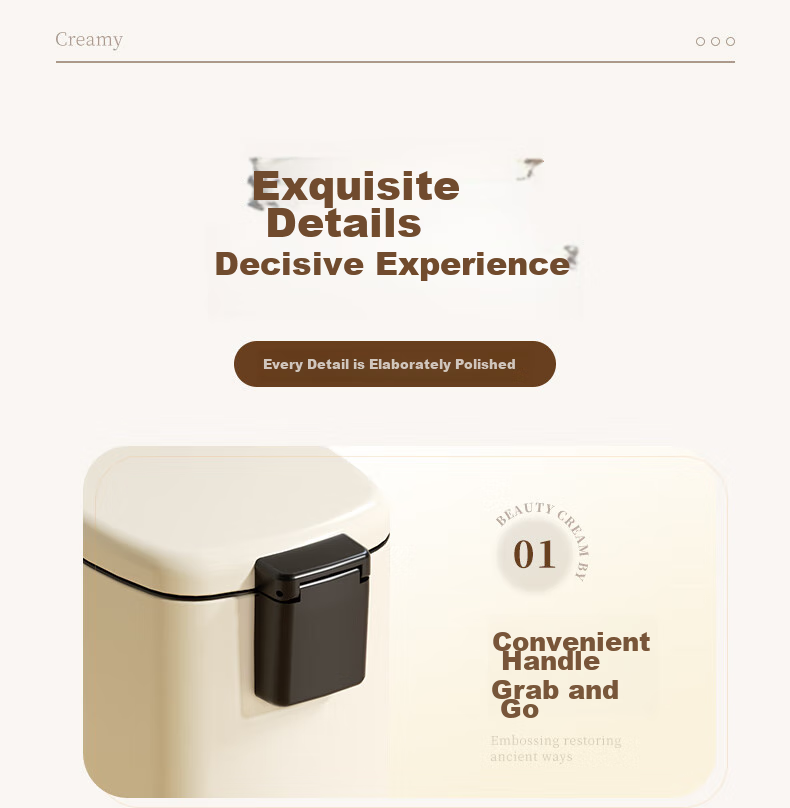 AKBK Kitchen Trash Can, 10L Capacity, with Lid, Stainless Steel Pedal-Operated, Suitable for Living Room, Bedroom, Bathroom, Office, Large Size, Cream-Colored 12