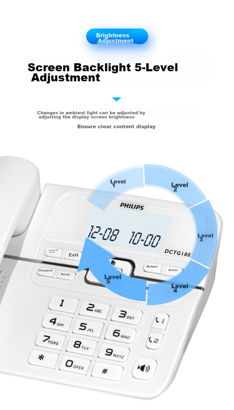 PHILIPS Digital Cordless Telephone Office And Home Landline Phone with Extension Handset, Hands-Free/One-Touch Dialing/DCTG188 Two-Line (Black) 10