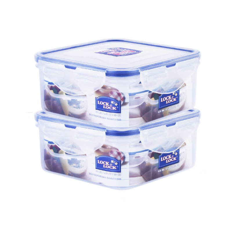LOCK&LOCK Plastic Airtight Lunch Box Food Storage Container Refrigerator Storage Box 600ml*2