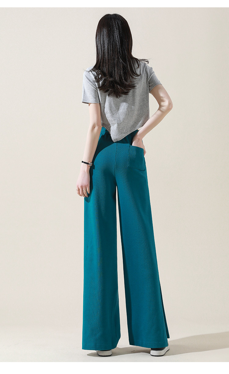 Dme [Knitted Pants] Spring And Autumn Commuter Women's Trousers with Drawstring Elastic Waist Straight Casual Wide-Leg Pants for Wome 22