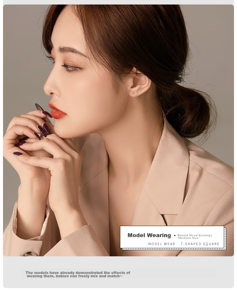 Dijing S999 Silver Bean Ear Studs, Women's Earrings, Simple Ear Rods, No Need to Remove While Sleeping, Invisible Birthday Gift for Pierced Ears 7