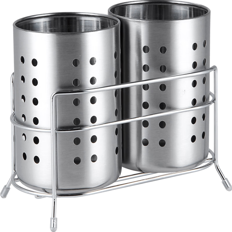 Ourunzhe Stainless Steel Household Chopstick Holder, Chopstick Cage, Tableware Tube Chopsticks Holder, Double-Tube Tableware Storage Rack