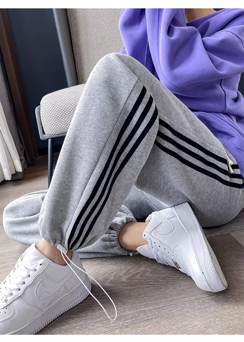 LangSha Women's Leggings with Two-Way Wear, Straight-Leg Three-Stripe Cotton Pants, Autumn Outer Wear, Sports Pants with Elastic Cuffs, Loose High-Waist Drawstring Sweatpants 22