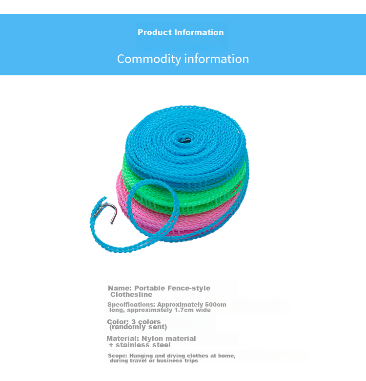 JAJALIN Clothesline Outdoor Travel 10M Windproof Clothesline for Dorm Balcony Drying Quilt Clothes Rope Random Color 5