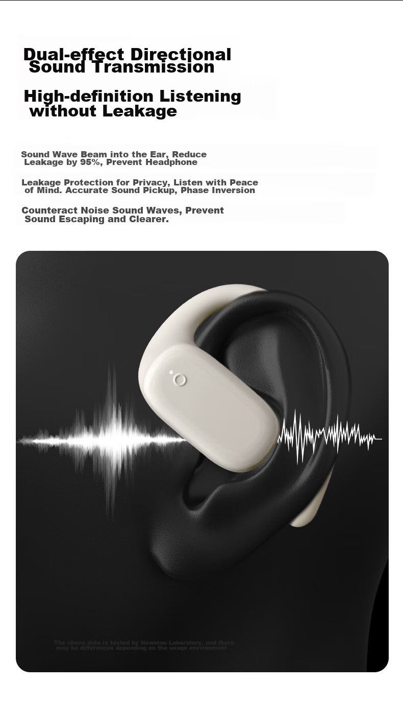 Newmine Q3 Open-Ear Bluetooth Headphones, Bone Conduction Concept, True Wireless, Ear-Hook Style, Not In-Ear, Sports Running, Long Battery Life, Noise Reduction, Clip-On Earphones, Compatible with Xiaomi, Apple, Huawei 6