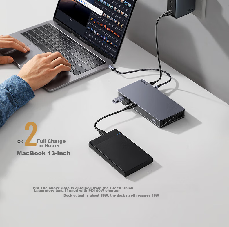 UGREEN Type-C 3.2 Dual HDMI/DP Triple Display Extension Dock, DisplayLink Technology, Compatible with Apple Thunderbolt 4/5 Expansion Dock, Suitable for Apple M345 Multi-Screen Extension 10G 18