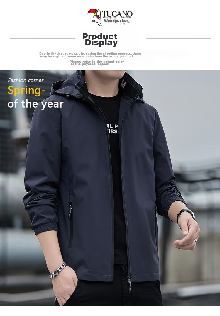 TUCANO Men's Jacket, Spring And Autumn Hooded Coat, Business Casual Loose Outdoor Windbreaker for Men, Black, 4XL 14
