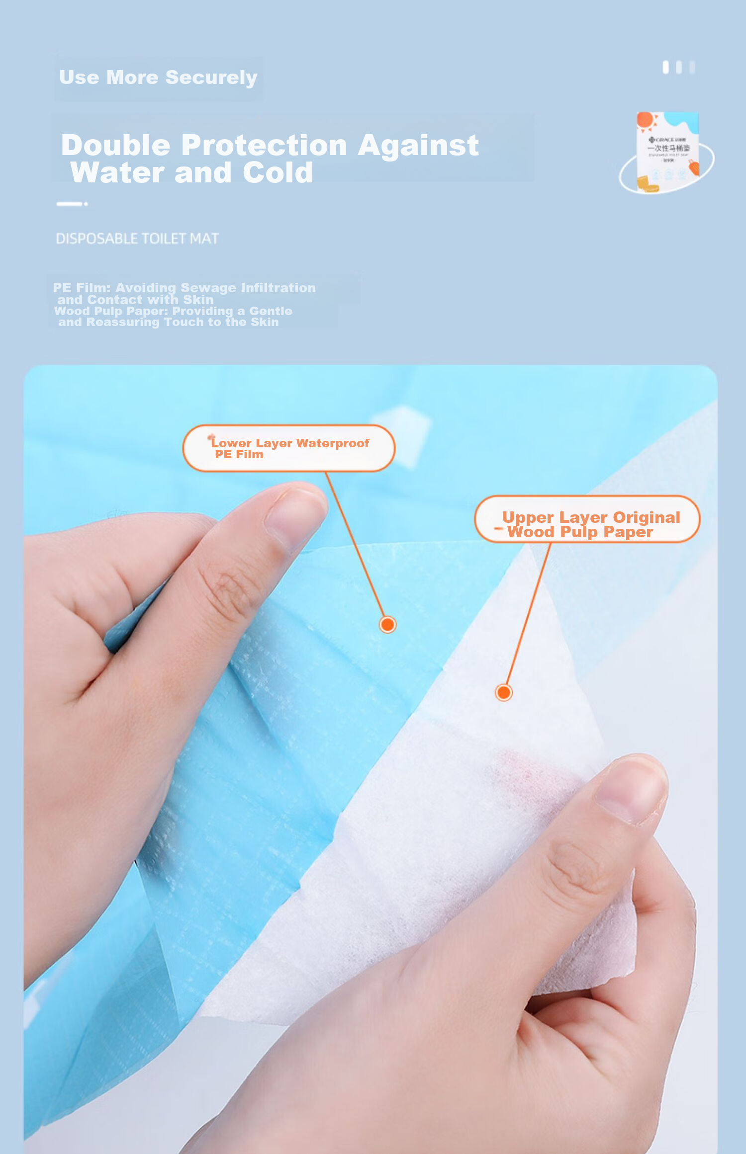Grace Disposable Toilet Seat Covers, Waterproof, Individually Wrapped, PE Material, 30 Pieces 13