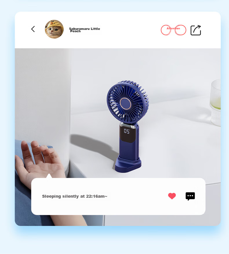 KPD KEEP PURSUING DREAMS Handheld Mini Fan, Multifunctional Smart Digital Display High-Power Fan, Portable Mini USB Rechargeable Fan for Office, Dormitory, Desktop And Outdoor Use F01i/N15 Blue 4