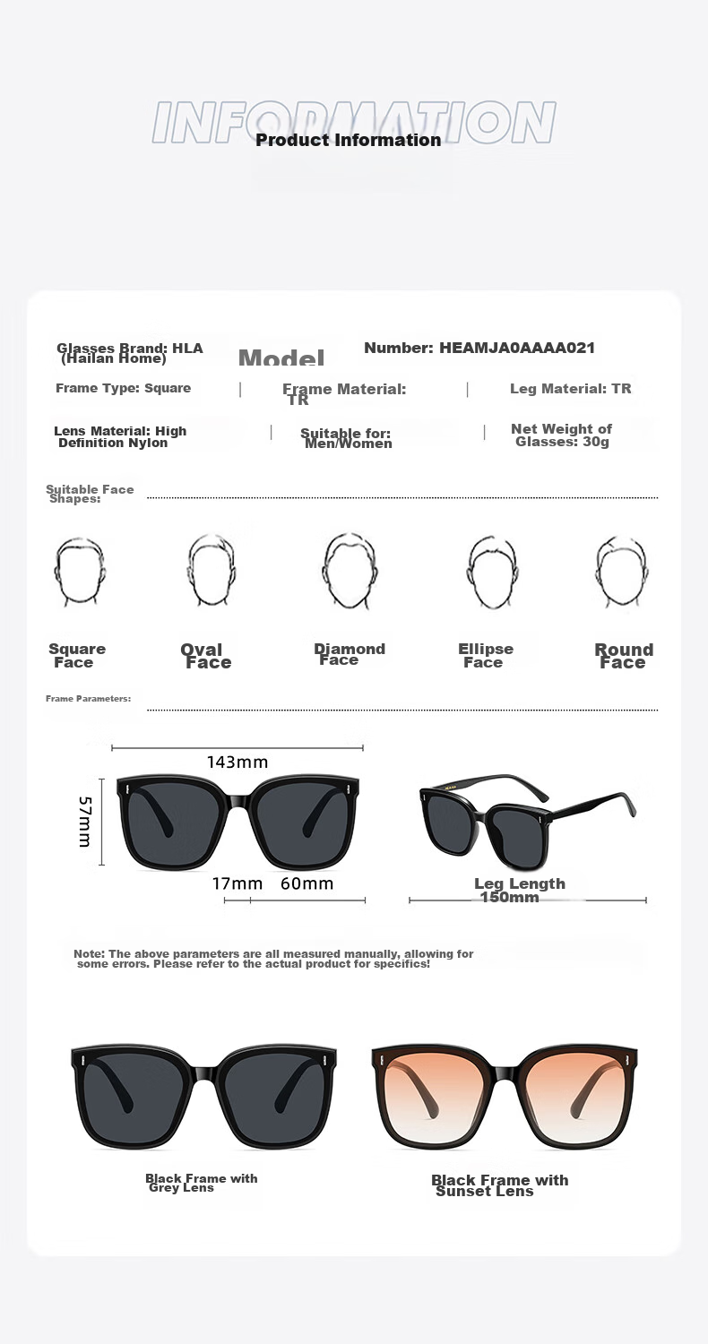 HLA Polarized Sunglasses Black Oversized Frame UV Protection Driving Glasses for Men and Women 10