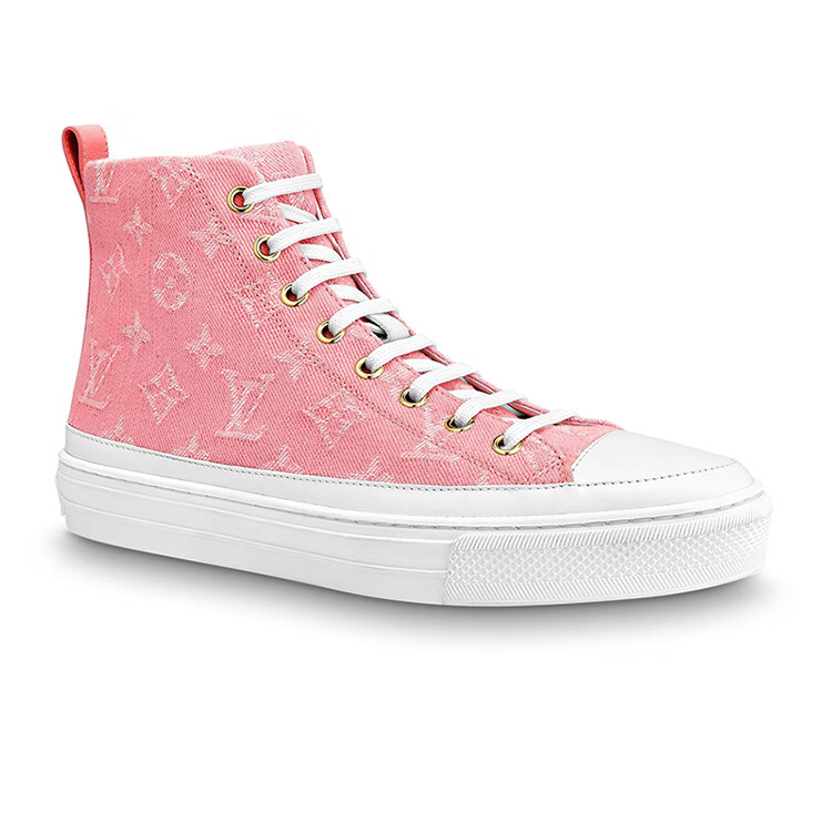 路易威登lv女鞋stellar 运动靴丹宁布粉色lv鞋子休闲鞋运动鞋1a6833