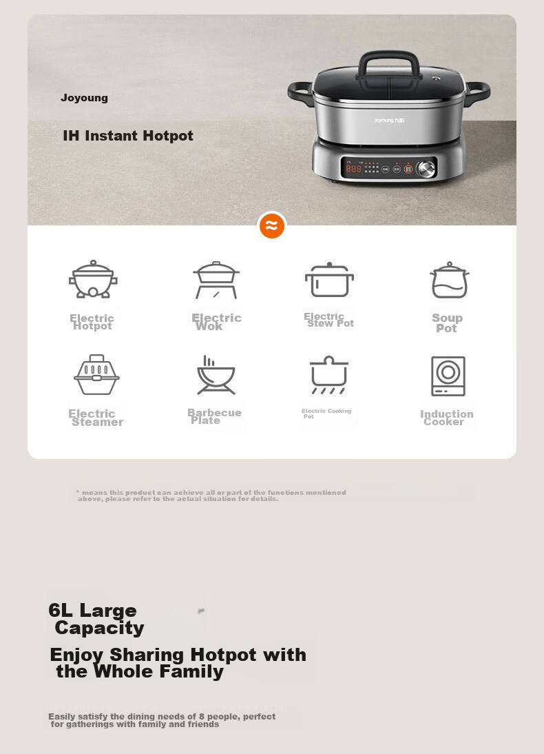 Joyoung Electric Hot Pot, IH Instant Heating, Specialized for Hot Pot, Induction Cooker, Electromagnetic Heating, 2200W, Multifunctional Pot, 6L, Separate Electric Cooking Pot, Dual-Sided Pot, HG60-G855 14