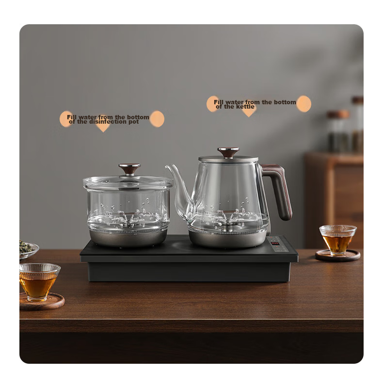 FUNORK Fully Automatic Electric Kettle with Water Inlet, Tea Table Kettle for Home And Office All-In Tea Table, Built-In Tea Set Electric Tea Stove Set RY-10 Titanium Gray Clean Versio 4