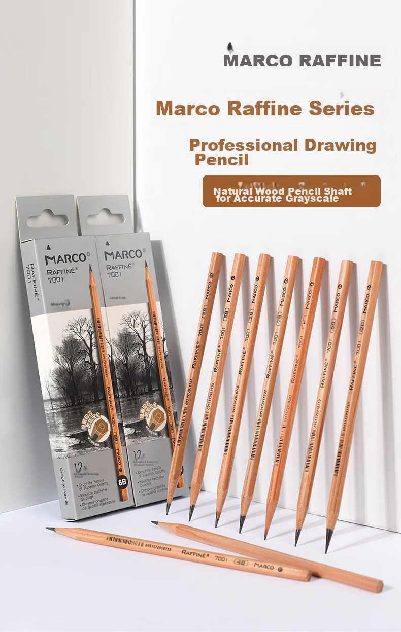 [Lowest Price Online] MARCO (MARCO) Pencils 12-Pack, Original Wood Professional Art HB Sketch Hexagonal Shaft Drawing Pencil with Paper Box, for Students Beginners Exams Drawing Specialized 7001-HB Sketching Markers for Painting 2