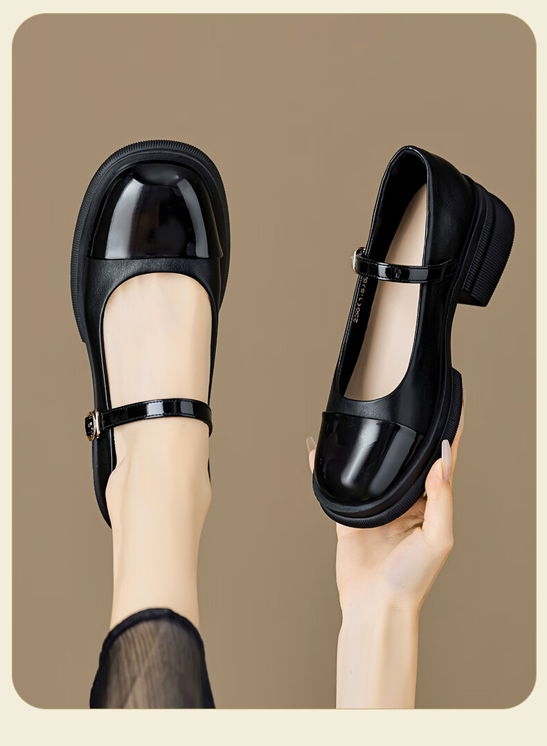 DAPHNE Black And White Mary Jane Shoes for Women, 2026 New Summer Style, Thick-Soled Versatile Shallow-Mouth Flat French Leather Shoes to Match Dresses 16