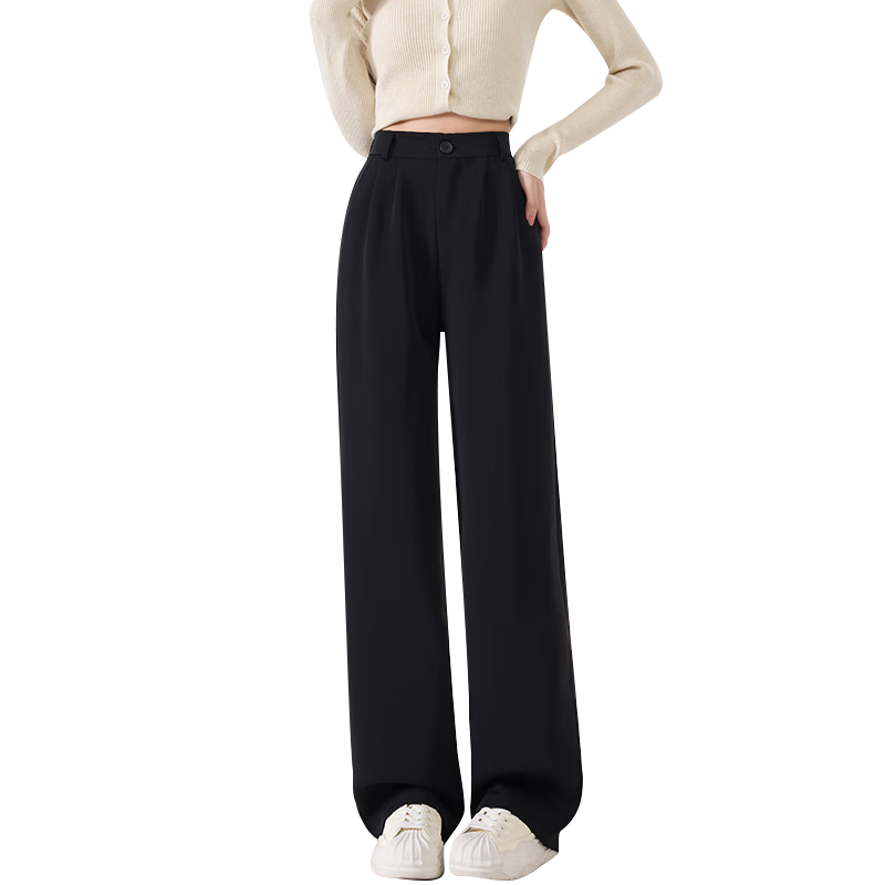 LangSha High-Waisted Dress Pants for Women, Lightweight And Loose-Fitting Straight-Leg Trousers for Summer, Black Slimming Wide-Leg Pants, Casual Long Pants