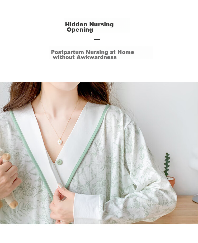 JOYNCLEON Maternity Summer Pajamas, Pure Cotton, Postpartum Nursing Wear, Breathable, Suitable for Outdoor And Home Use, Size L, Jyz154236 5