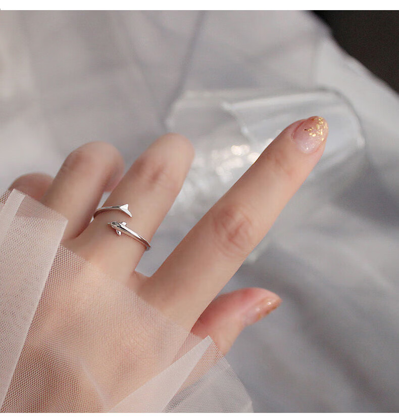 Dijing 925 Silver Ring for Women, Adjustable Size, Korean Style Fashion Jewelry, Single Tail Ring, Finger Ring for Girls, Simple Desig 5