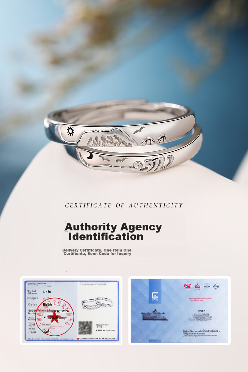 MANHE S925 Silver Ring, Couple Rings, One Pair of Engagement Diamond Rings, Open-End Style for Women And Men, End-Ring, Valentine's Day Gift 7