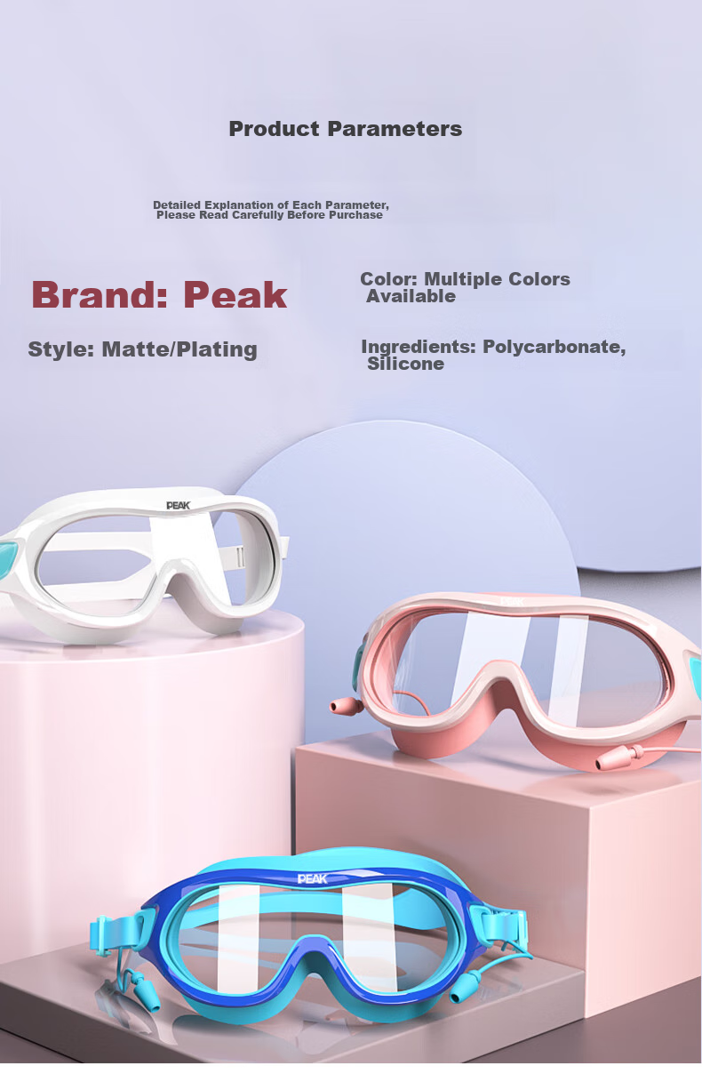 PEAK High-Definition Anti-Fog Waterproof Large Frame Integrated Earplugs for Men And Women, Adult Swimming Goggles, Large Frame Myopia 350 Degrees, Black 9