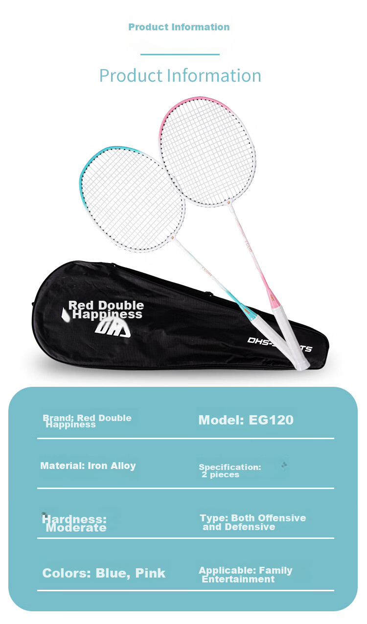 DHS Badminton Racket Pair Set for Training And Competition, Deep Groove Rackets, 2 Pieces EG120 with Shuttlecocks And Grip Tape 9