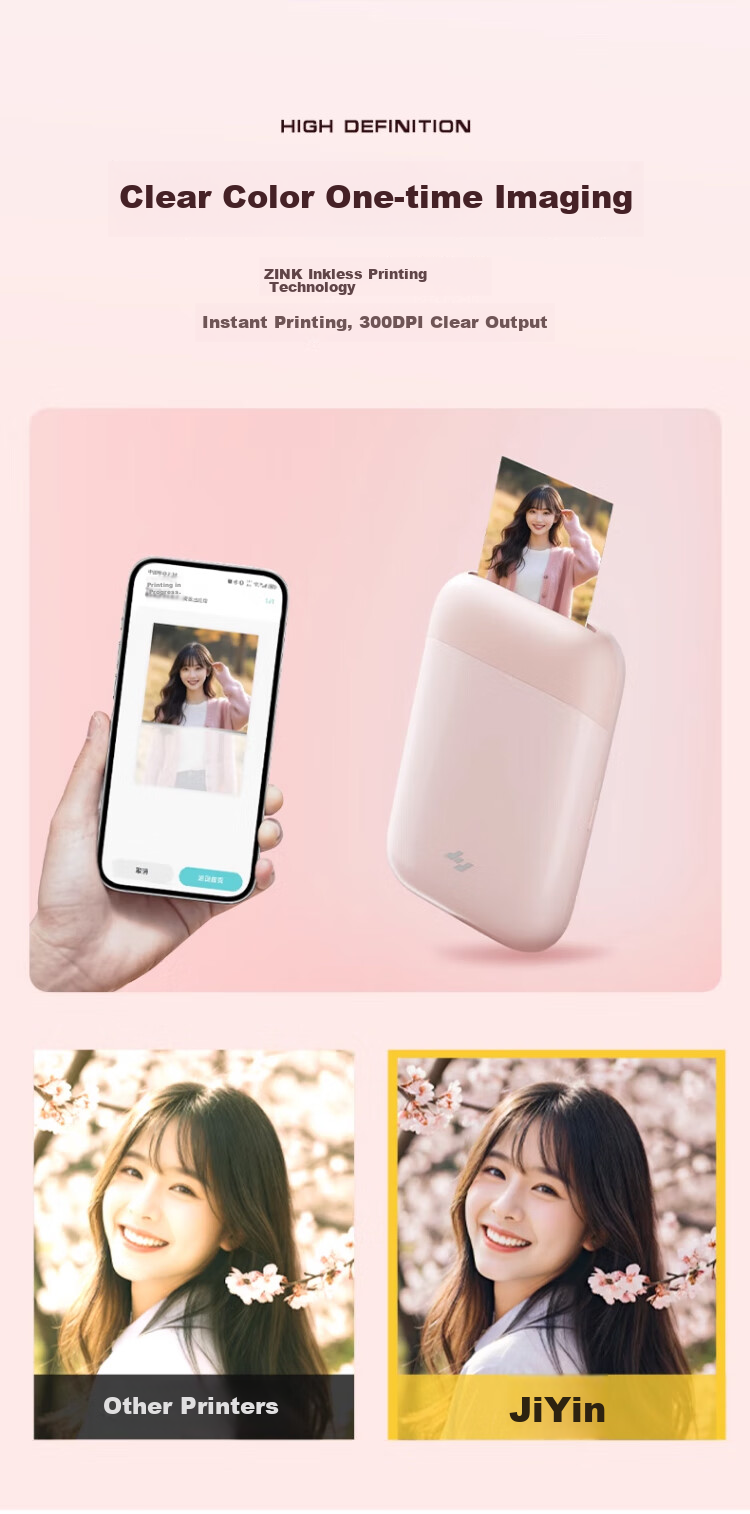 Jiyin Pocket Photo Printer Mobile Instant Camera AR Video Voice Wireless Bluetooth Home Portable Inkless Photo Printer Cloud White ZPP110 Holiday Gift 10