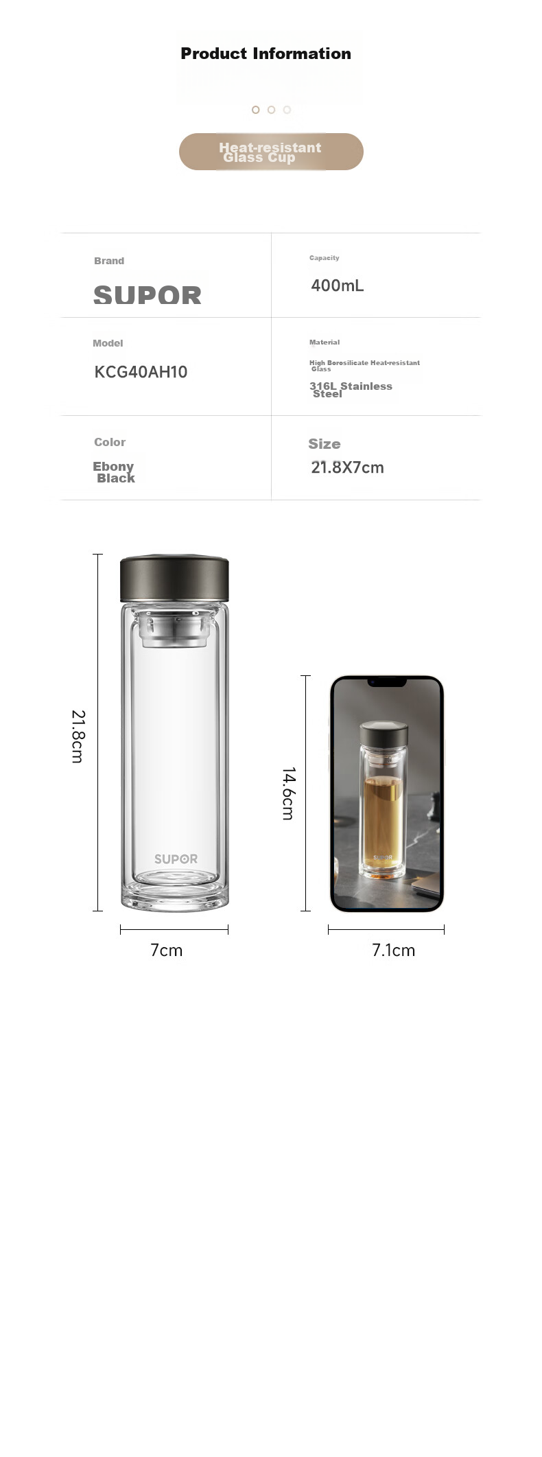 SUPOR Pure Titanium Tea Infuser Double-Layer Glass Cup Tea Water Separation Titanium Tea Cup Gift for Men and Women Birthday Gift Box 14