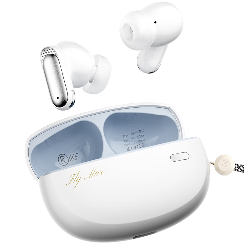 IKF Fly Max True Wireless Bluetooth Headphones with Active Noise Cancellation, Ultra-Wideband In-Ear Design, HiFi Sound Quality for Music, Sports And Gaming, Compatible with Huawei, Xiaomi, Apple, Elegant White