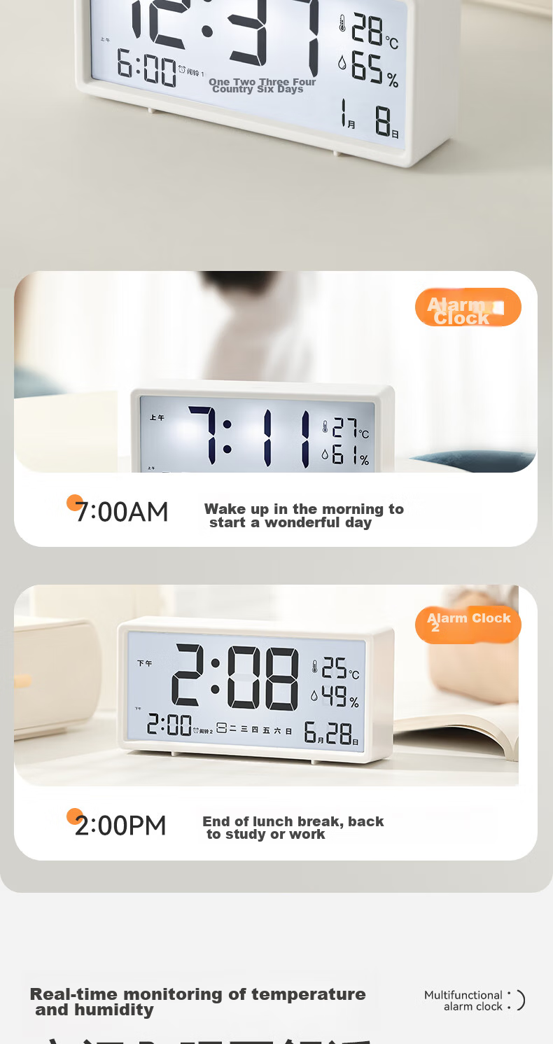 Dretec Japanese Hygrometer, Electronic Clock, Smart Alarm Clock, Student Clock, Backlit Display, Desktop And Bedside Clock, Thermometer, Indoor Home Use, Essential for Back-To Seaso 11