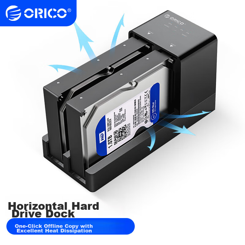 ORICO External Hard Drive Dock USB3.0 Offline Copying 2.5/3.5 Inch SATA/SSD Solid State Mechanical Hard Drive External Dual-Bay Cloning Machine 6528US3-C