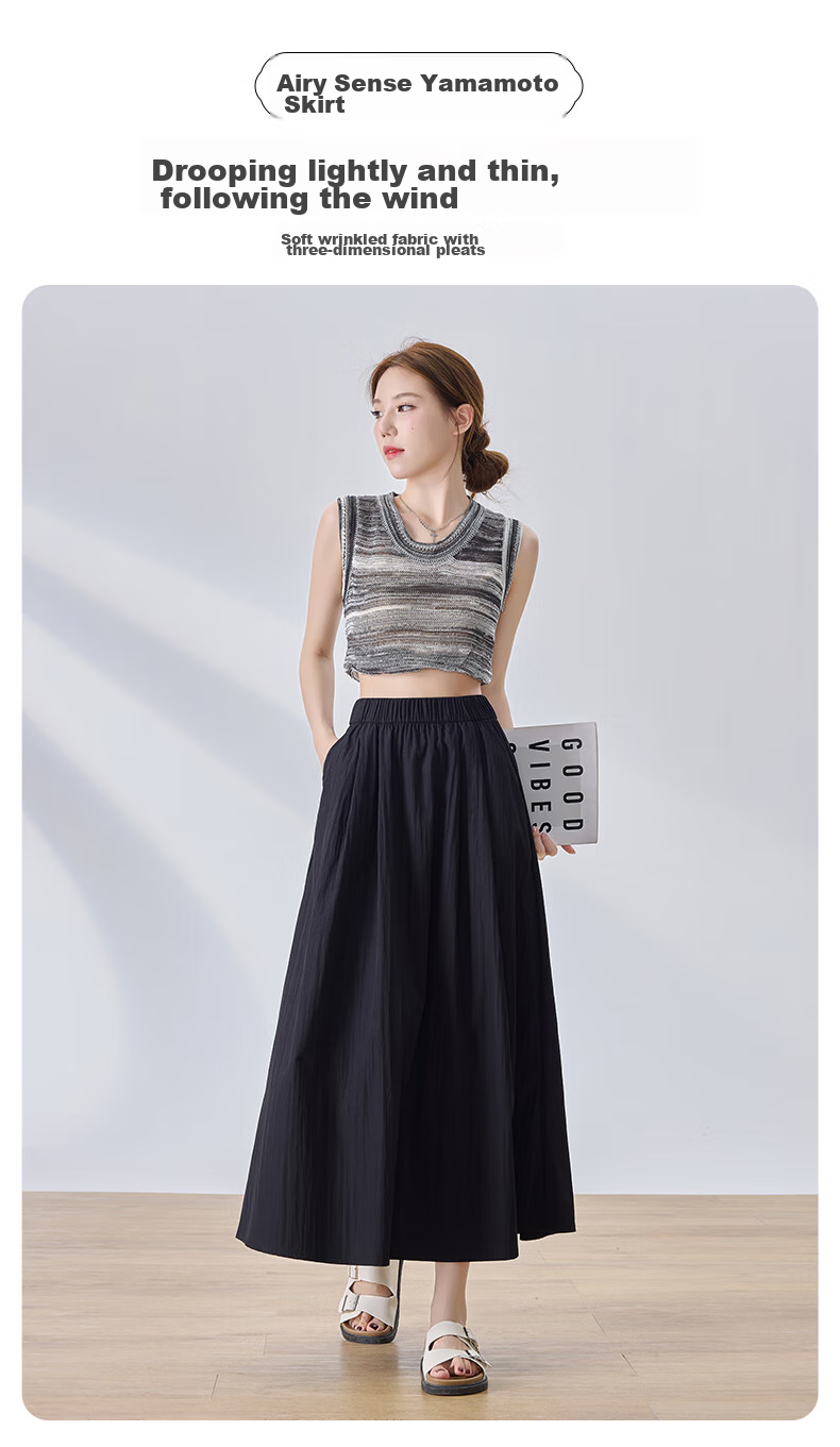 LangSha Women's Midi Skirt, High-Waisted A-Line Summer Dress, Loose Comfortable Breathable Textured Versatile Skirt 1