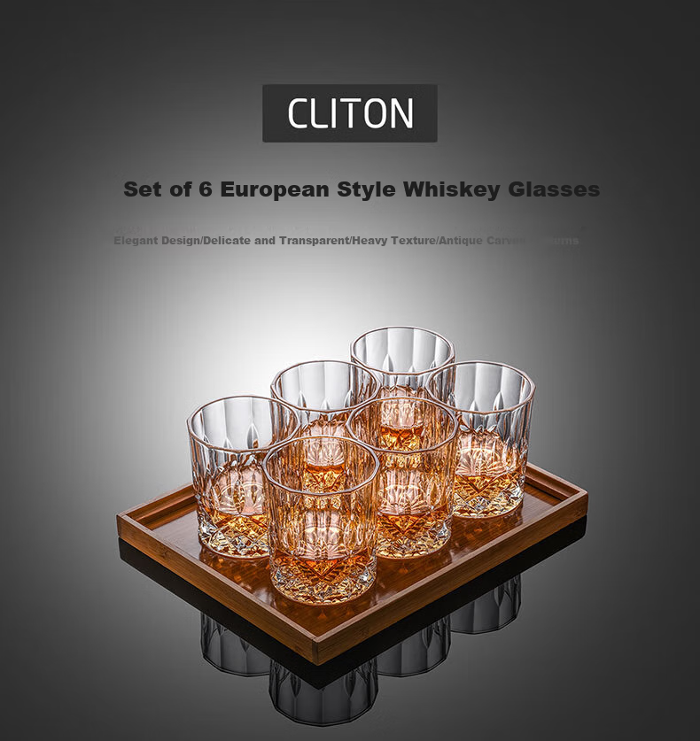 CLITON Glass Whiskey Glasses, Thick Carved European-Style Liquor Cups, Wine Glasses, Home Use Water Glasses, Glass Cup Set, 6 Pieces 1
