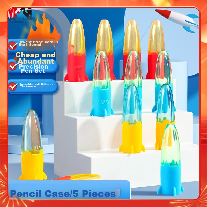 M&G Rocket Pencil Caps, Silicone Thick And Thin Pencil Barrel Universal Pen Covers, Pencil Extenders, School Supplies, Pack of 5, ABT984F4