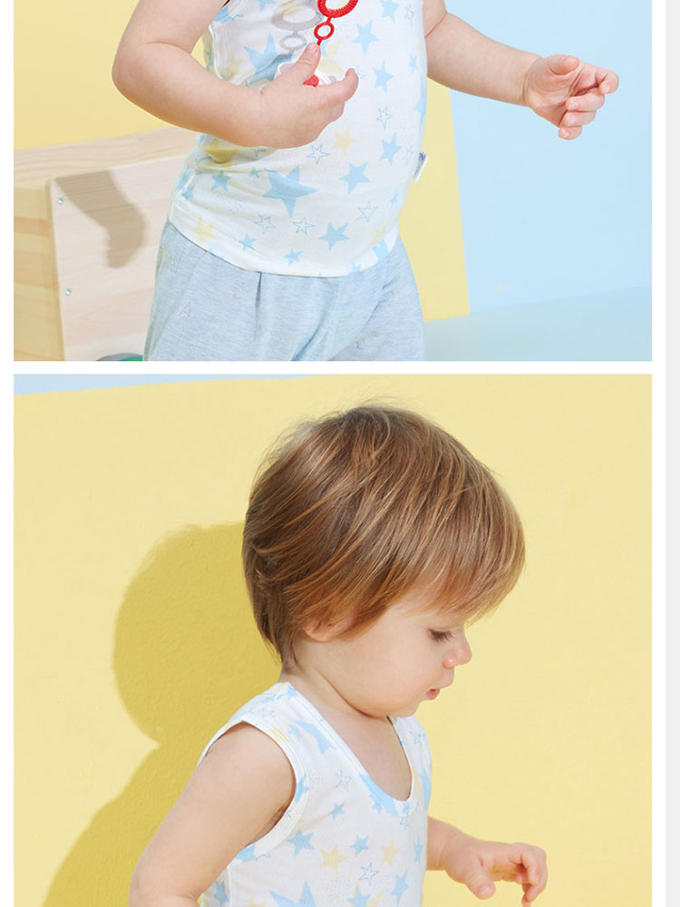 Aimer Kids Boys' Underwear Vest, 2-Pack Modal Undershirt Vest, Star Ship Pattern, White + Blue, Size 90 6