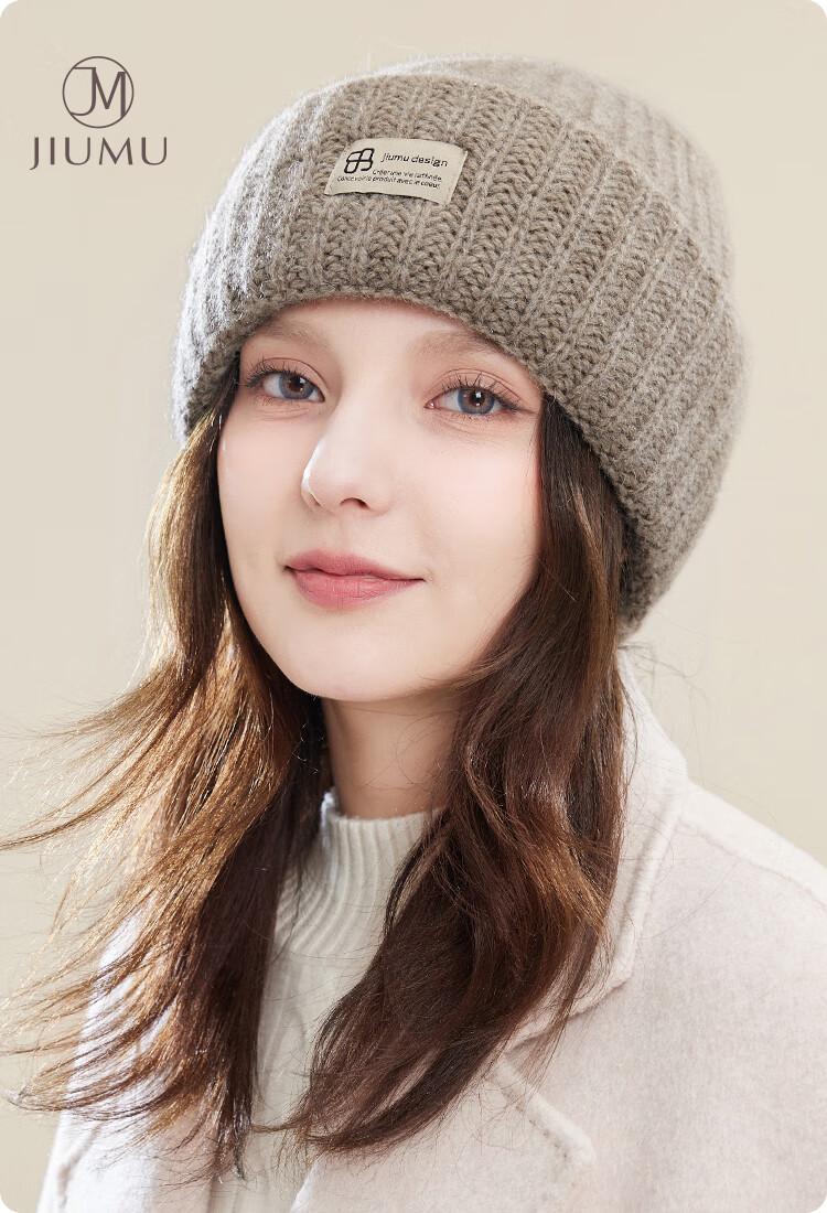 JIUMU Pure Wool Warm Knit Hat, Autumn And Winter Knitted Cap, Cold Hat, Winter Hat, Outdoor Ear Protection Cold-Resistant Cap for Women in Winter 1