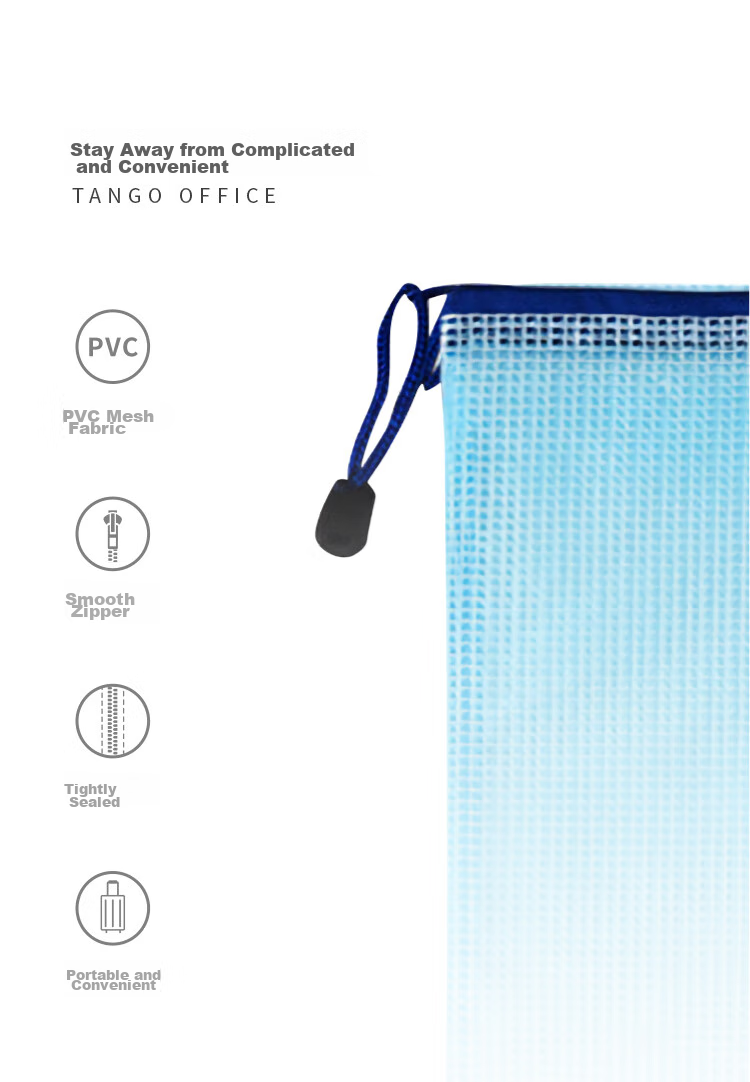 TANGO Office A4 Transparent Mesh Zipper Document Bag/file Holder/PVC Waterproof File Folder, 12 Pieces/pack, Blue, 3C Digital All-Net Low Price 5