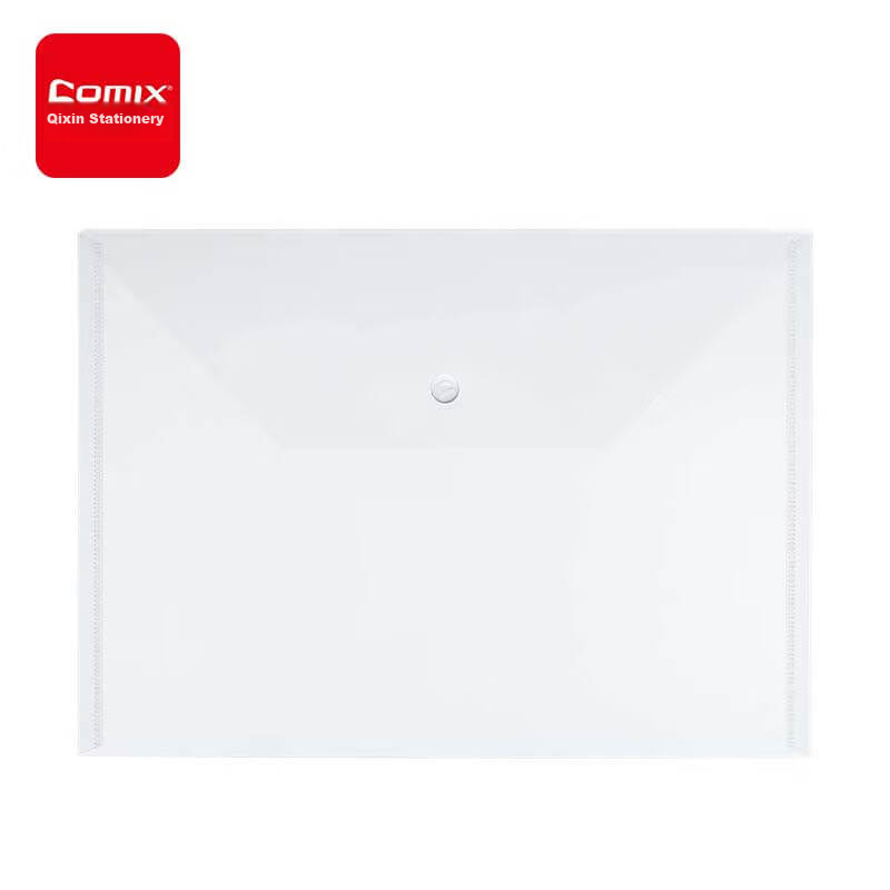 COMIX Pack of 10 A4 Button Closure Transparent File Folders, Waterproof Document Sleeves, Exam Paper Storage Subject Classification, Office Supplies