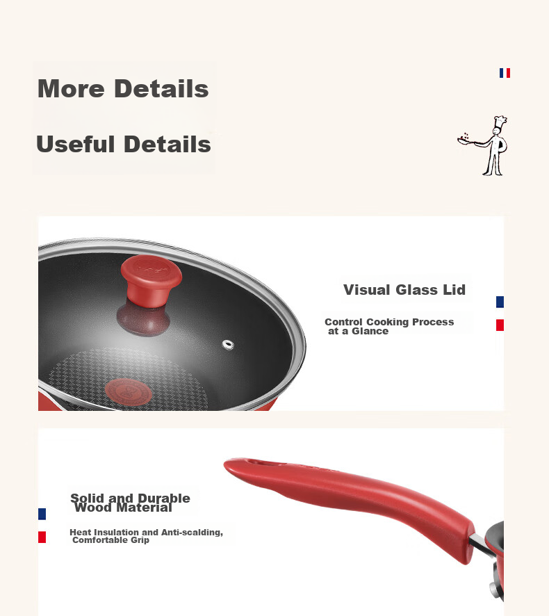 Tefal Non-Stick Wok, Flat Bottom Frying Pan, 28cm, Suitable for Induction Cookers, with Titanium 22