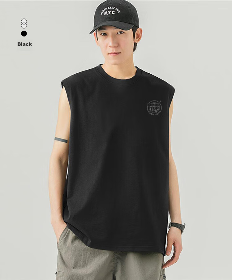 MMOPTOP Cotton Tank Top for Men And Women, Summer Sports Casual Printed Sleeveless Vest, Loose Undershirt, MB02 Black 2XL 10