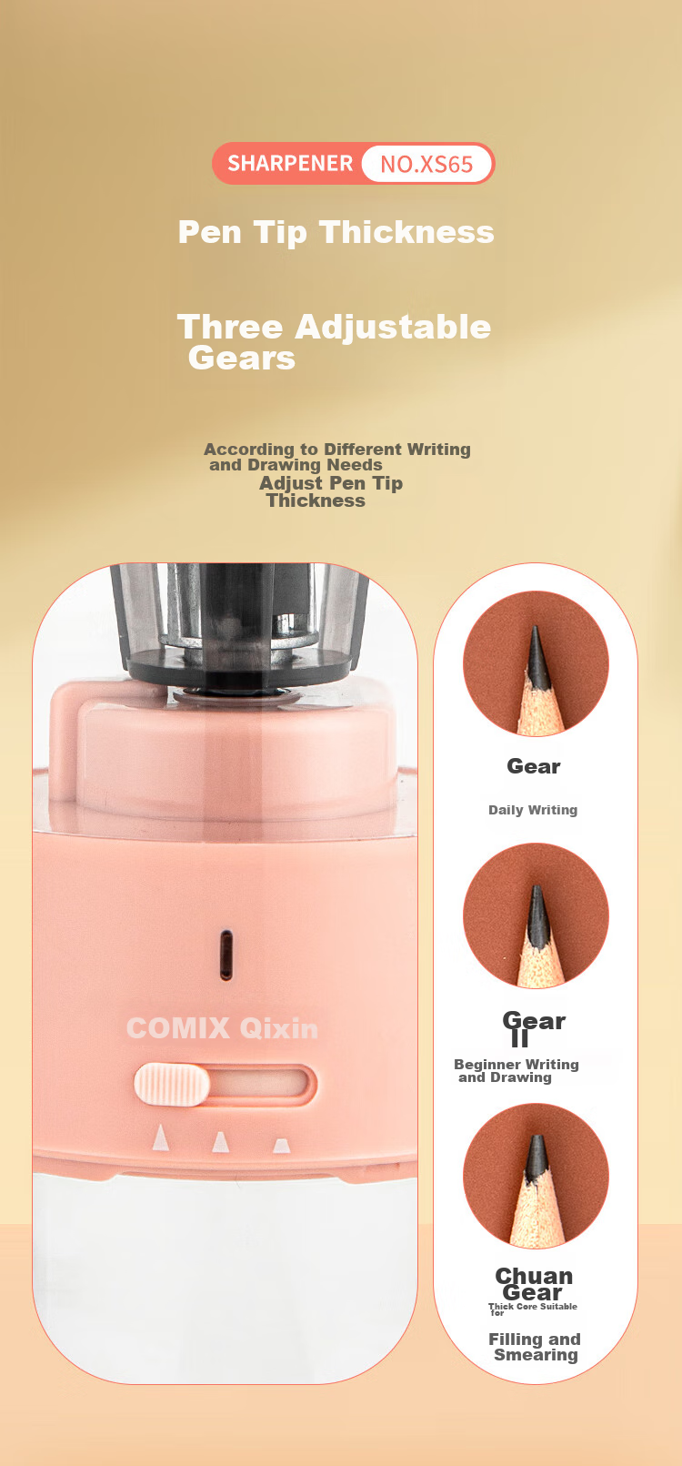 COMIX Fully Automatic Pencil Sharpener XS-65, Alloy Steel Roller Blade, 1.5h Fast Charging, 3 Thickness Settings, Student Stationery, Office And Study Use, Gift Box Packaging, Rotary Blade, Specially Designed for Primary School Students 4