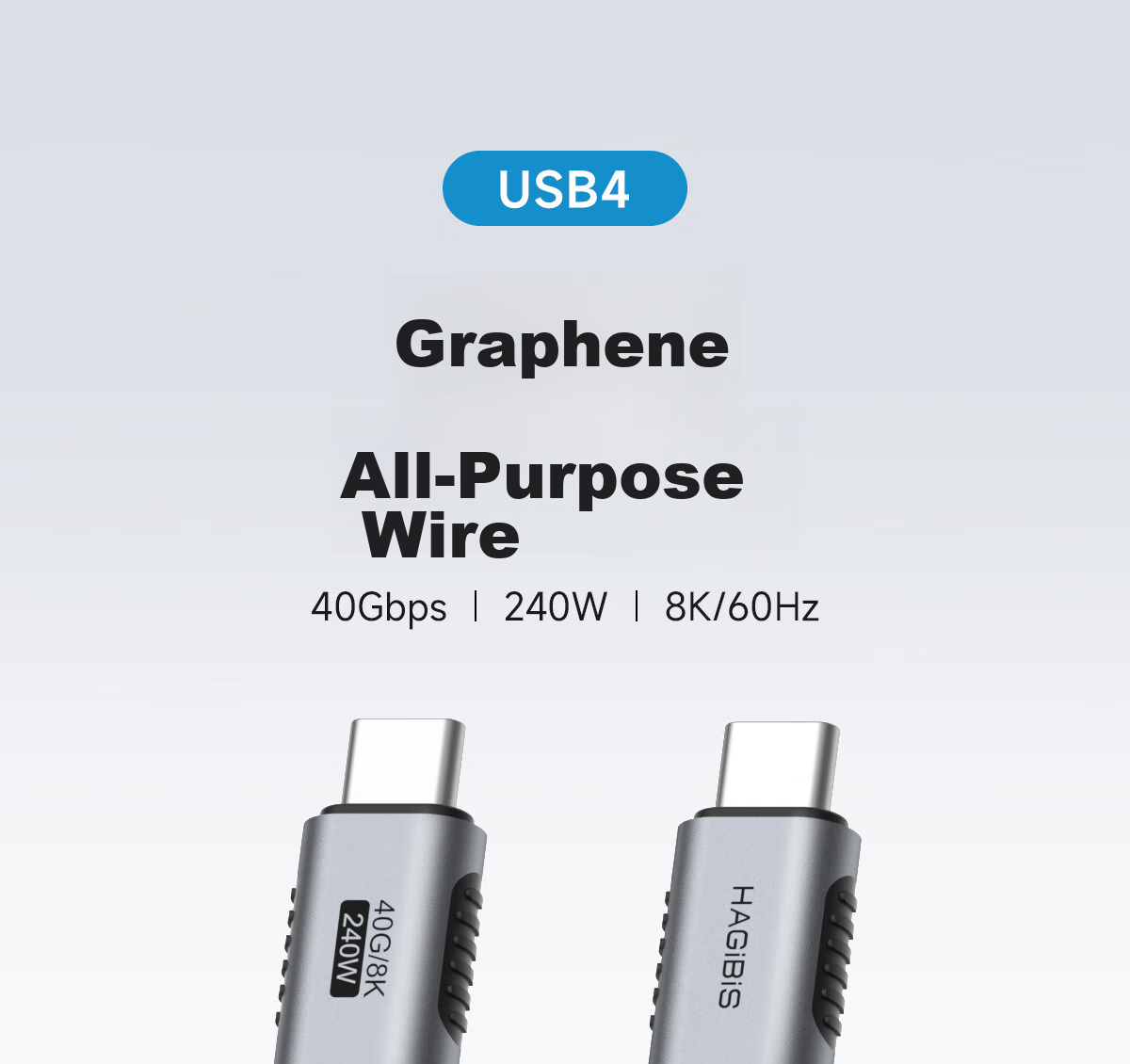 Hagibis USB4 Data Cable, Fully Compatible with Thunderbolt 4 Video Cable, Dual-Head Type-C Fast Charging PD240W Charging Cable, 40Gbps, Suitable for IPhone 17, Mobile Phones And Laptops 1