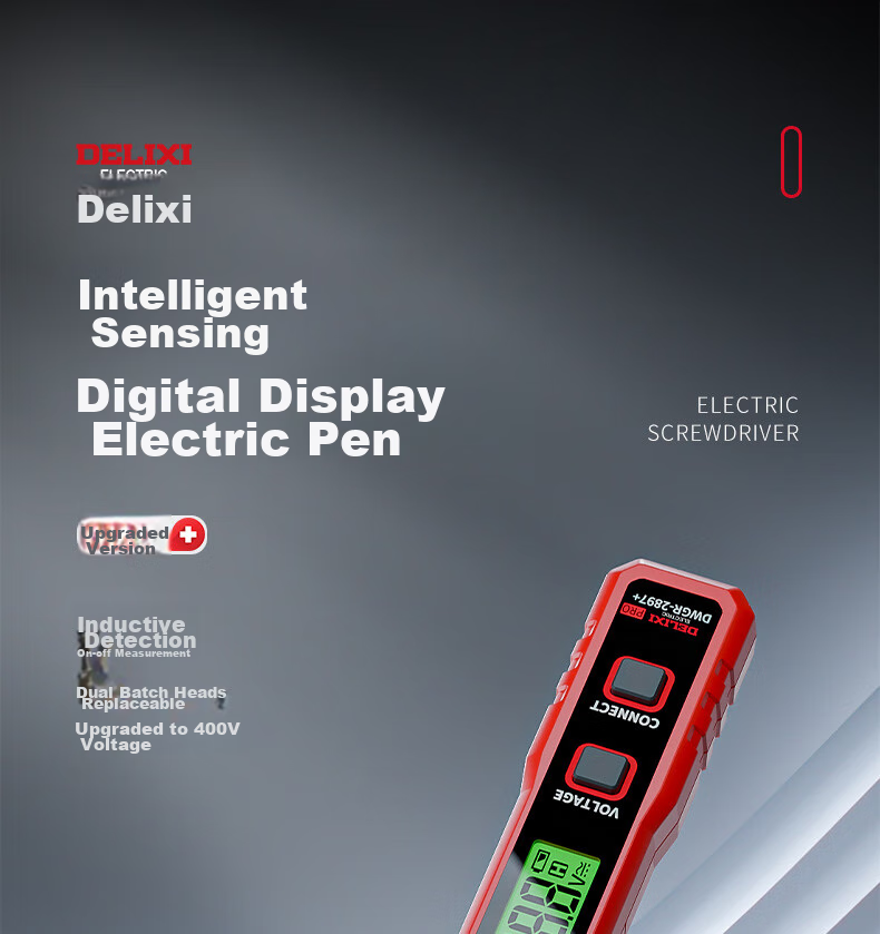 DELIXI Smart Voltage Tester, Multi-Functional Wire Detector with Digital Display, Professional Electrician's Induction Voltage Pe 1