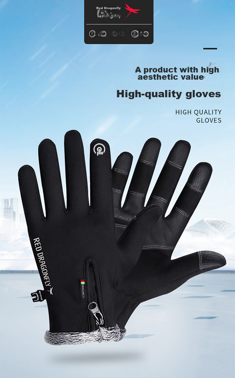 RED DRAGONFLY Cycling Gloves for Men, Winter Outdoor Sports Windproof Water-Resistant Running Hiking Gloves, Warm Fleece-Lined Touchscreen Gloves 1