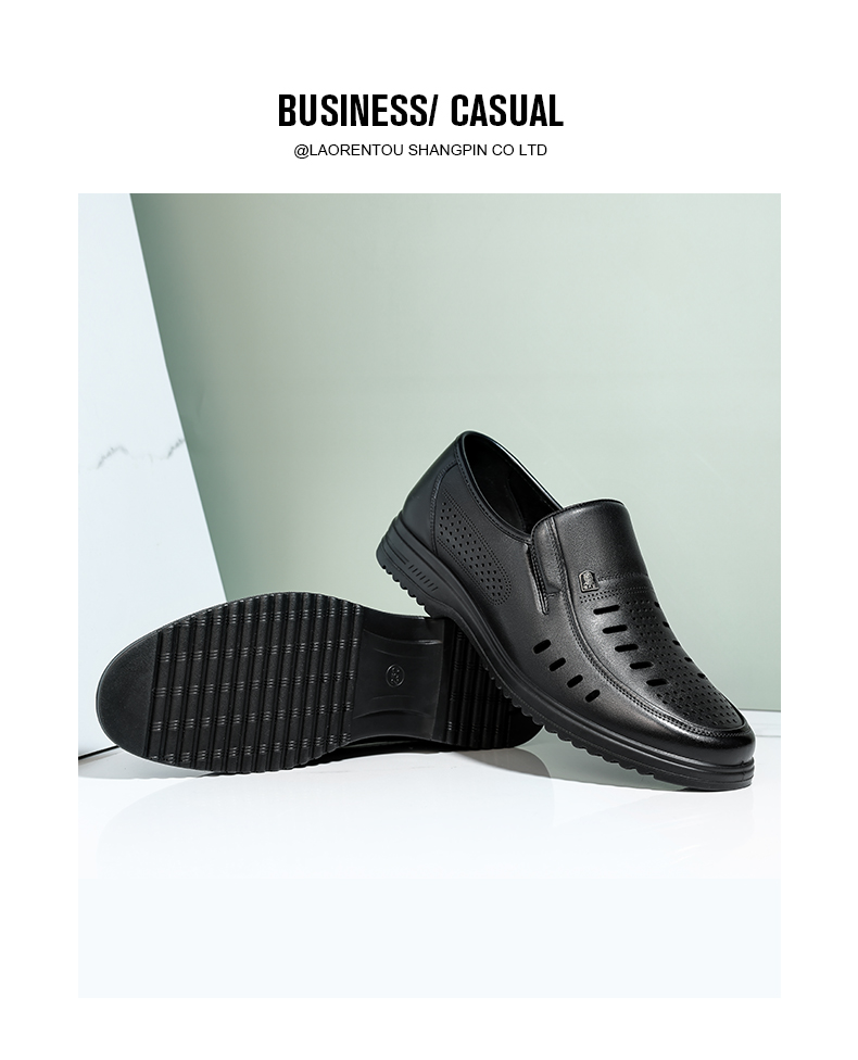 LAORENTOU Men's Business Casual Leather Slip-On Shoes Layered Cowhide Non-Slip Breathable Hollow Shoes LL12163 Black Size 38 11