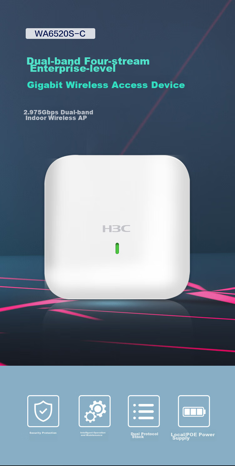H3C WiFi6 Wireless AP 3000M Dual-Band Four-Stream Dual Gigabit Indoor Ceiling-Mount Enterprise-Level Whole-Home 5G High-Speed Wireless Access Point Supports 80 Devices WA6320-SI-H20 1