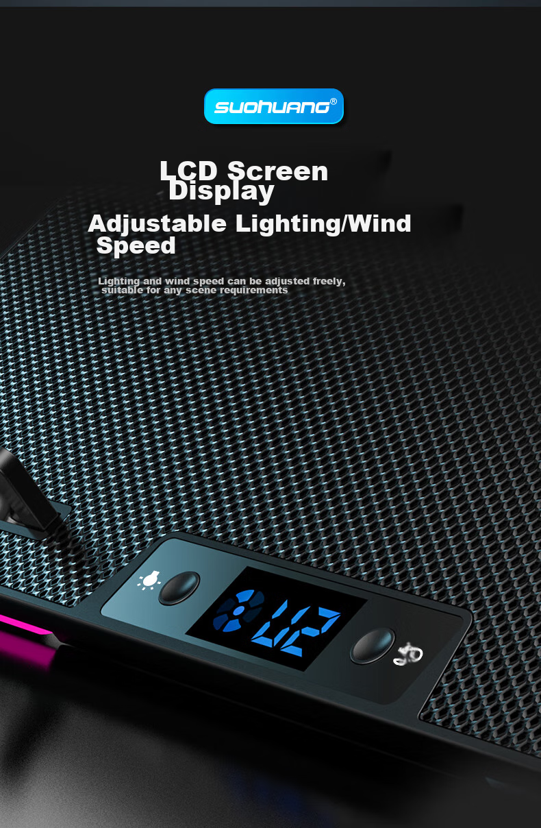 SUOHUANG SSRQ-N8RGB Laptop Cooling Pad Laptop Stand Gaming Cooling Base LCD Display Adjustable Speed Adjustable Height Surrounding Luyue 16 Plus 8