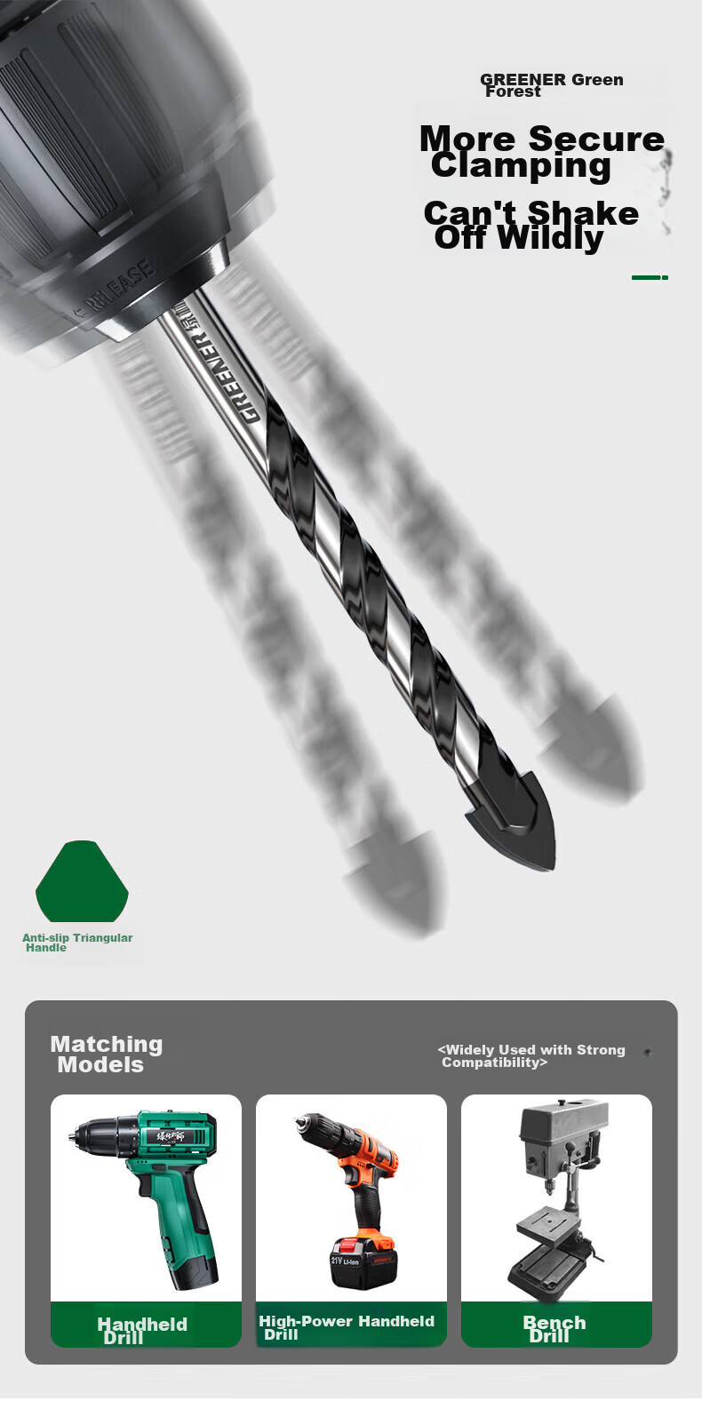 GREENER Triangular Drill Bit for Concrete, Tile, And Cement Wall Drilling, Black Diamond (5+6+8+10+12mm) 14